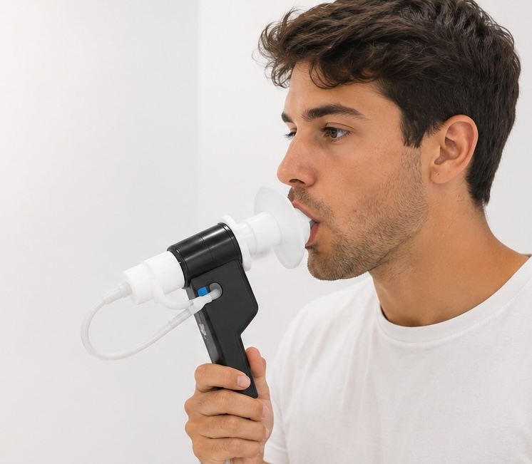 Paciente realizando una espirometría en FICAN